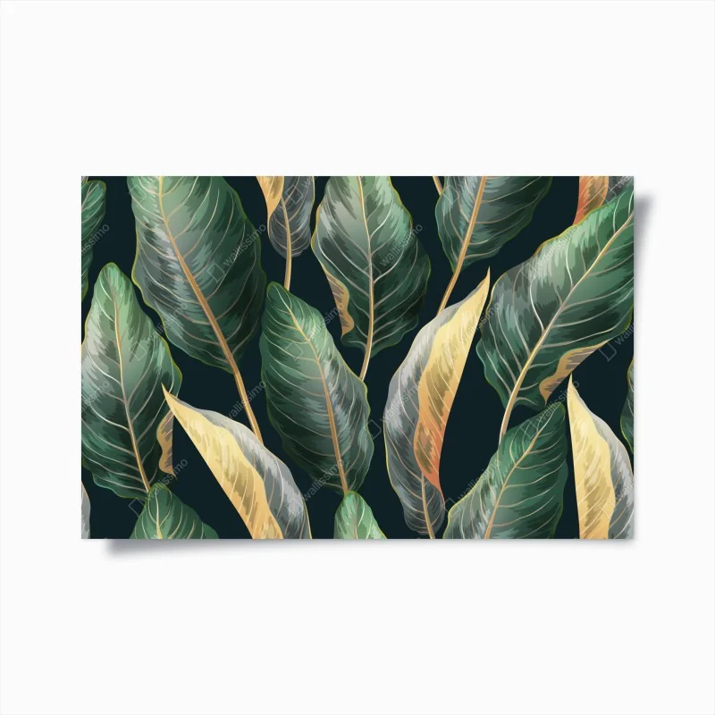 Poster motivo tropicale vintage con foglie esotiche