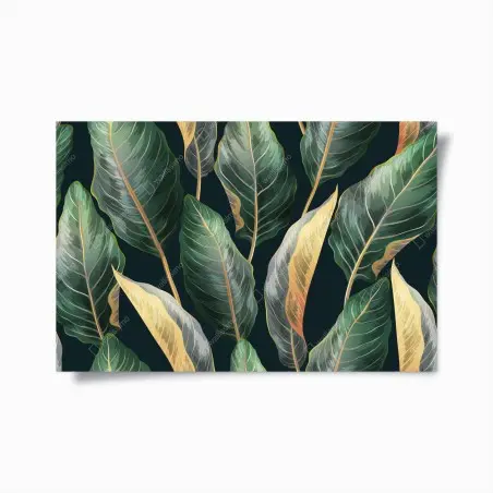 Poster motivo tropicale vintage con foglie esotiche • Wallissimo®
