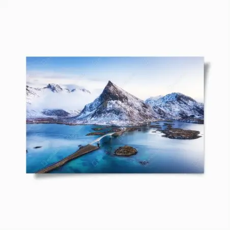Poster panorama aereo delle Lofoten al tramonto • Wallissimo®