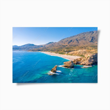 Poster panorama costiero turchese con scogli e spiaggia • Wallissimo®
