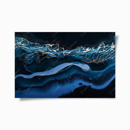 Poster onde astratte in blu e oro • Wallissimo®