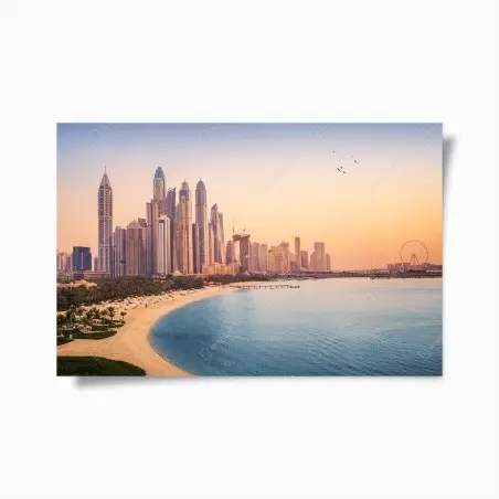 Poster orizzonte urbano al tramonto a Dubai • Wallissimo®