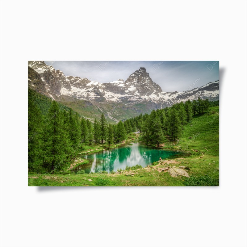 Poster panorama alpino del Lago Blu a Cervinia