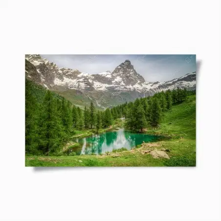 Poster panorama alpino del Lago Blu a Cervinia • Wallissimo®