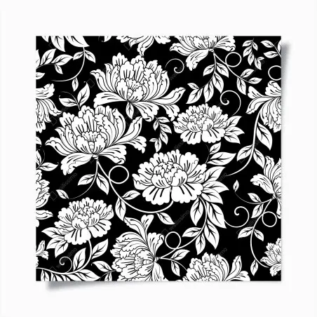 Poster motivo floreale ornamentale in bianco e nero • Wallissimo®
