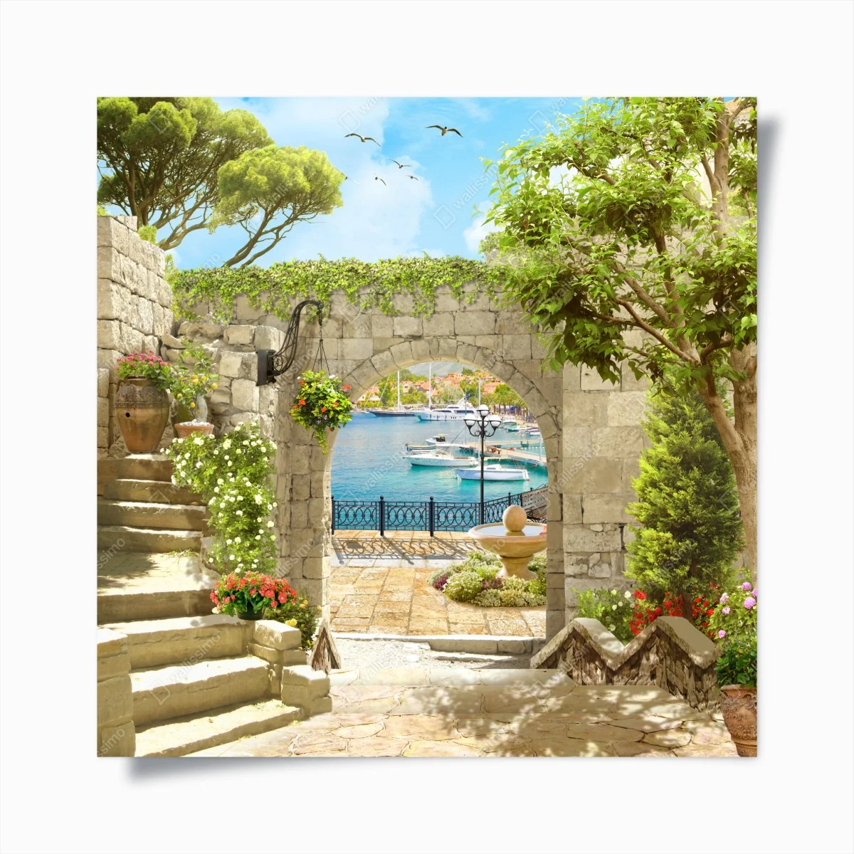 Poster vista sul porto attraverso l'arco in pietra • Wallissimo® Poster vista sul porto attraverso l'arco in pietra • Wallissimo®