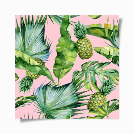 Poster motivo tropicale acquerello con ananas su sfondo rosa • Wallissimo®