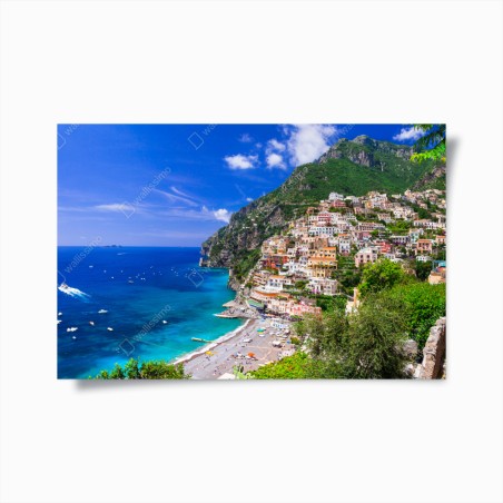 Poster vista panoramica di Positano sulla Costiera Amalfitana • Wallissimo®