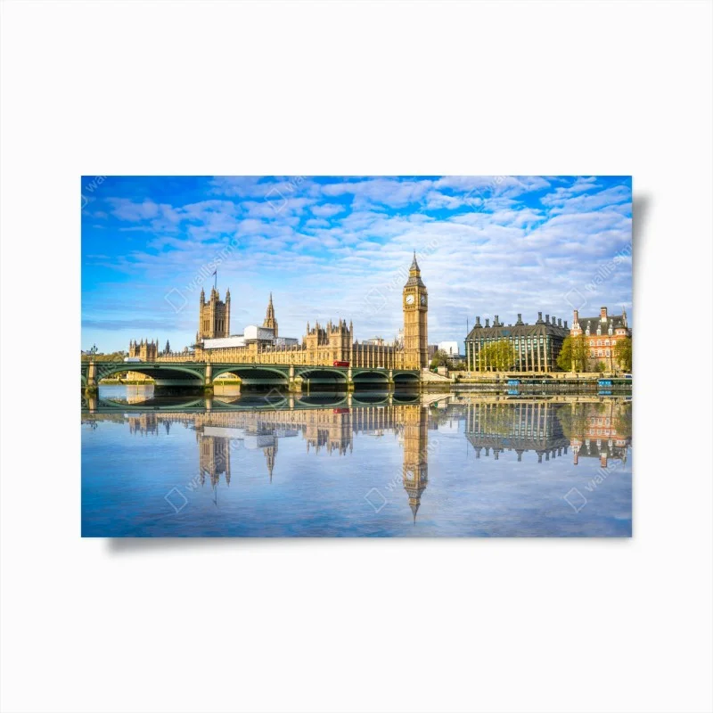 Poster panorama sul Tamigi con Big Ben e palazzo di Westminster