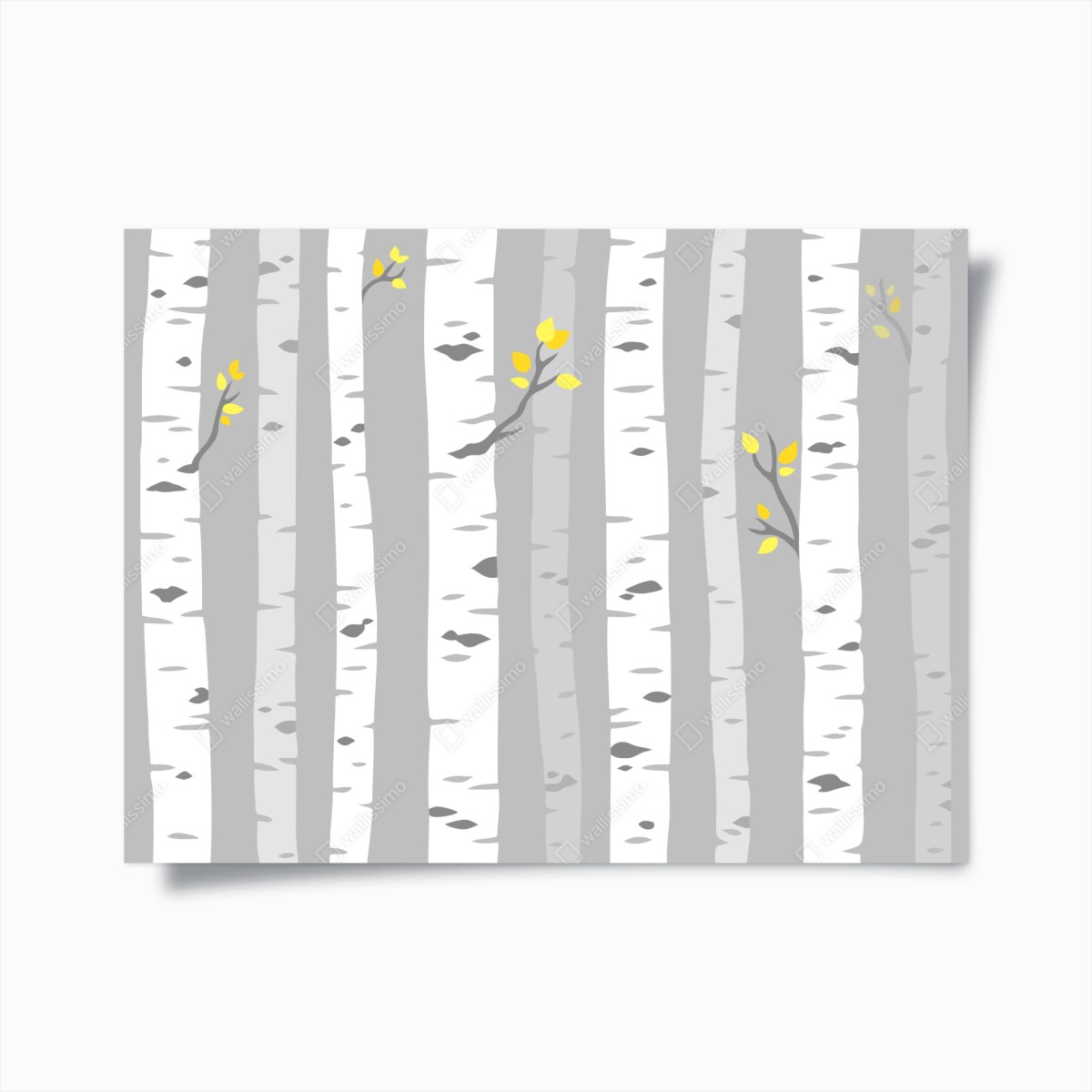 Poster foresta di betulle minimal con foglie gialle • Wallissimo®