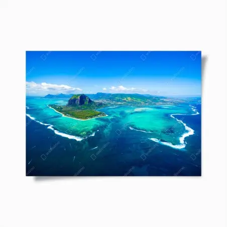 Poster panorama aereo della laguna di Mauritius con Le Morne Brabant • Wallissimo®