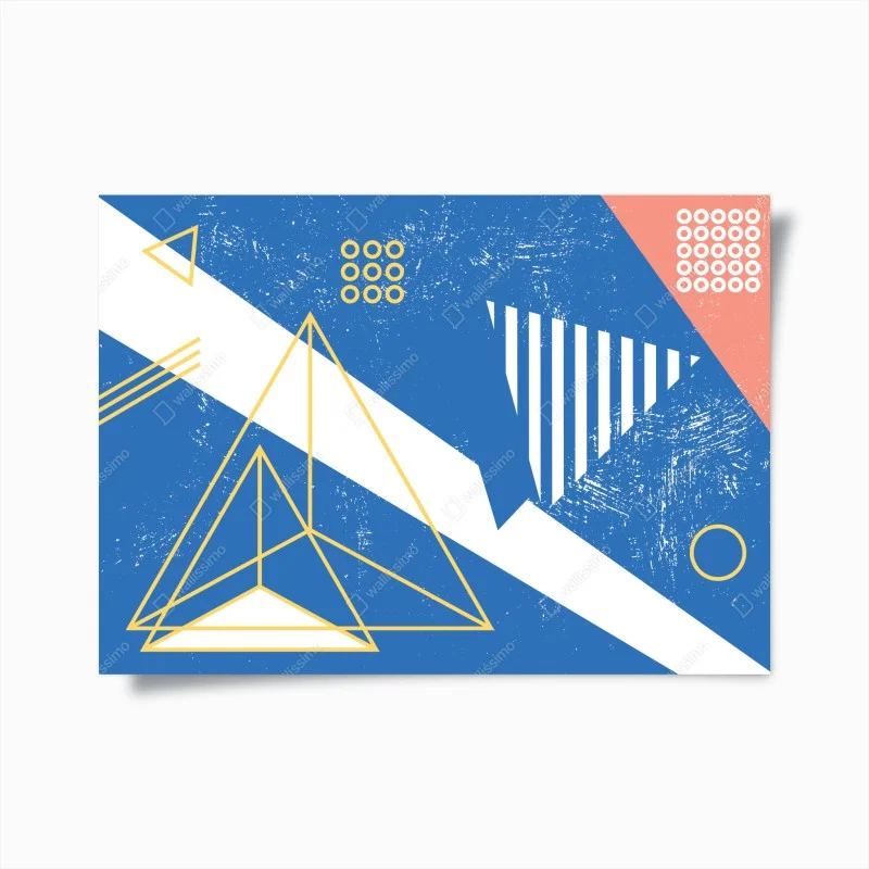 Poster composizione geometrica blu e gialla in stile Memphis