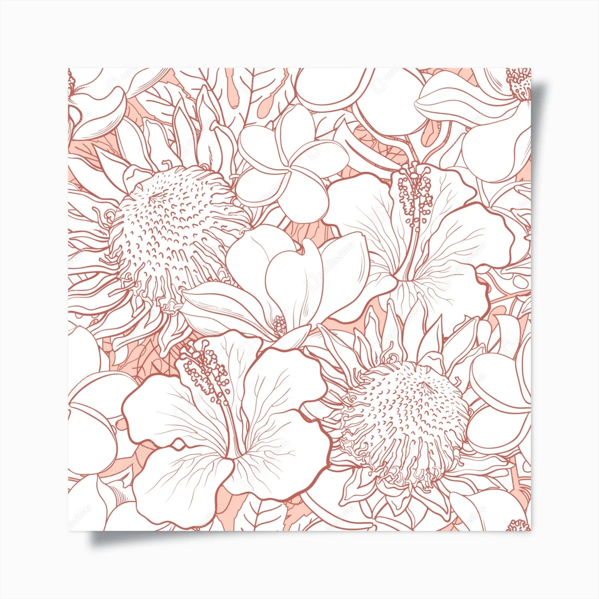 Poster motivo floreale botanico in tonalità corallo • Wallissimo® Poster motivo floreale botanico in tonalità corallo • Wallissimo®