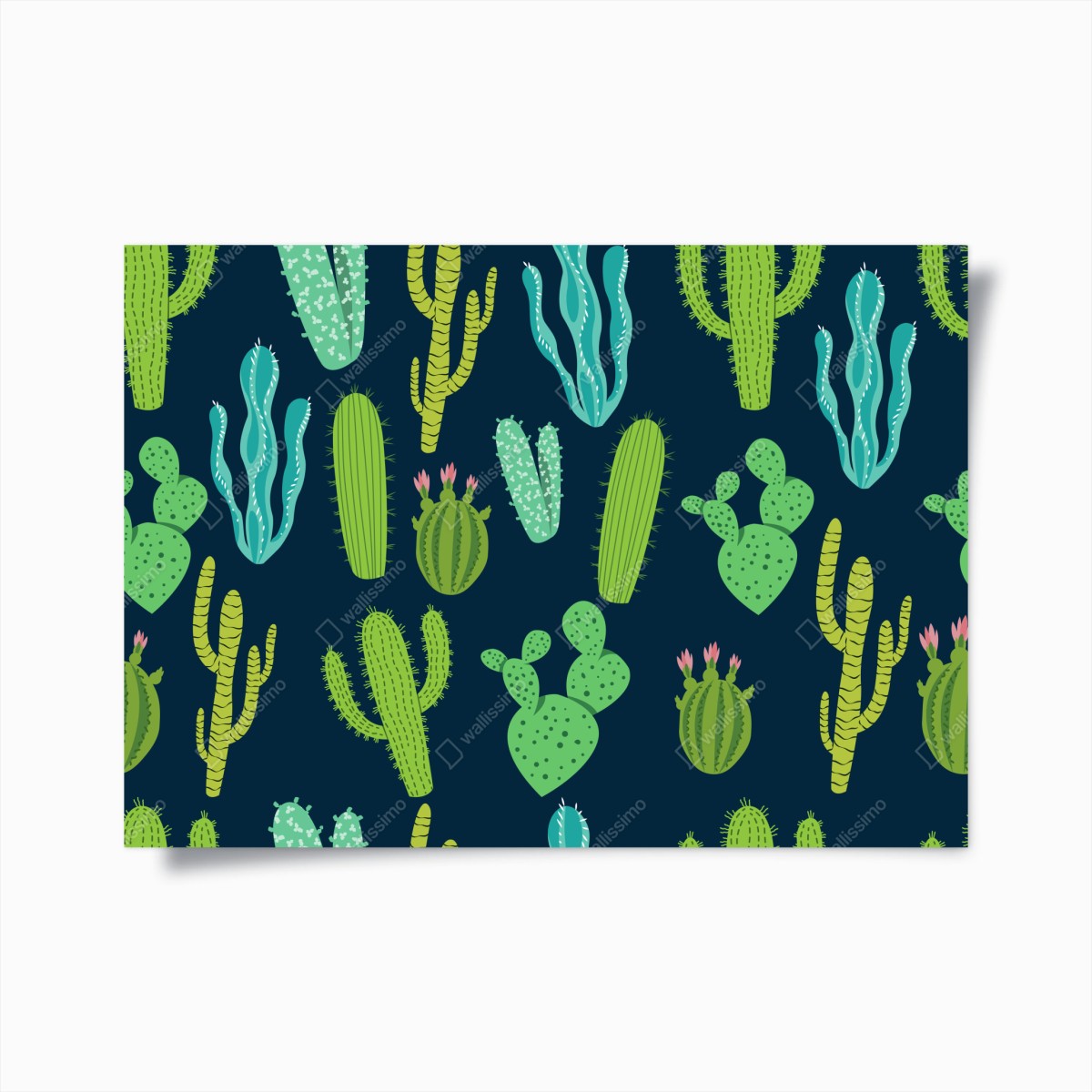 Poster pattern di cactus e succulente in tonalità verdi • Wallissimo®