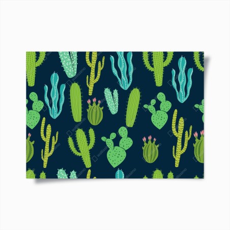 Poster pattern di cactus e succulente in tonalità verdi • Wallissimo®