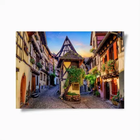 Poster scorcio fiabesco tra le case a graticcio di Eguisheim • Wallissimo®