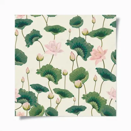 Poster motivo di fiori di loto rosa su sfondo crema • Wallissimo®
