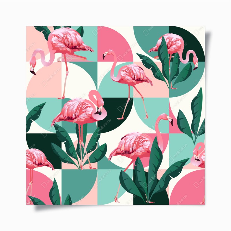 Poster motivo tropicale con fenicotteri rosa