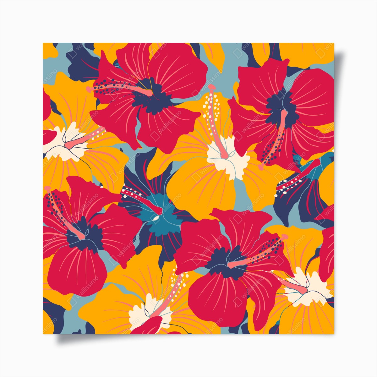 Poster motivo vintage tropicale di ibischi colorati • Wallissimo®