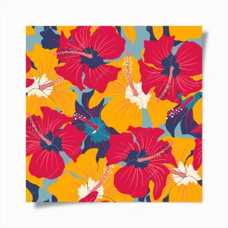 Poster motivo vintage tropicale di ibischi colorati • Wallissimo®