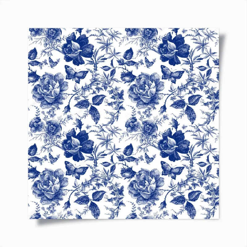 Poster motivo floreale blu in stile toile