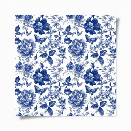 Poster motivo floreale blu in stile toile • Wallissimo®
