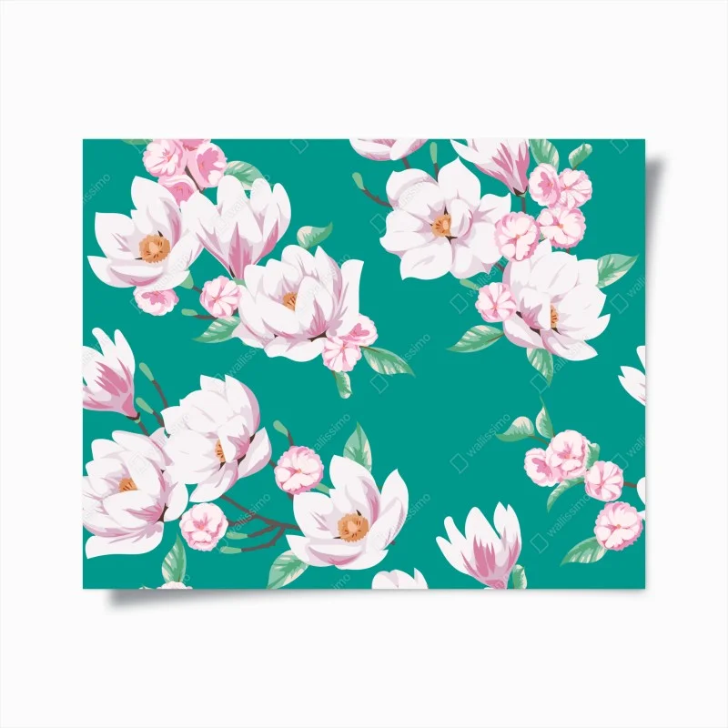 Poster magnolie delicate su sfondo turchese