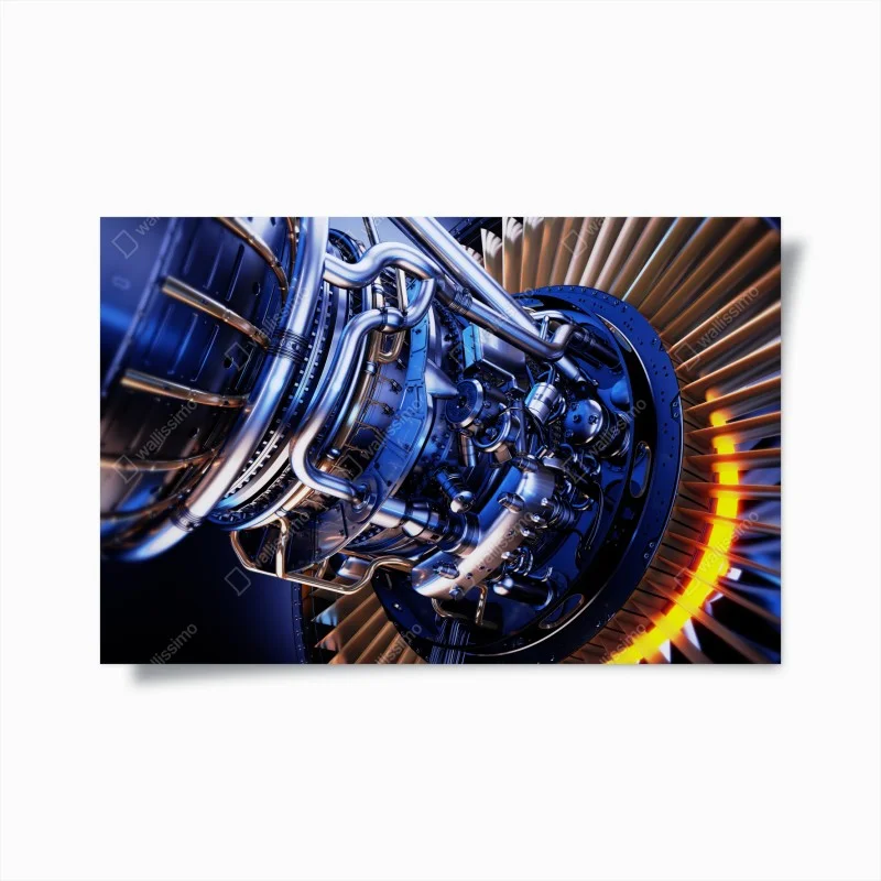 Poster dettaglio di turbina aerospaziale in luce blu