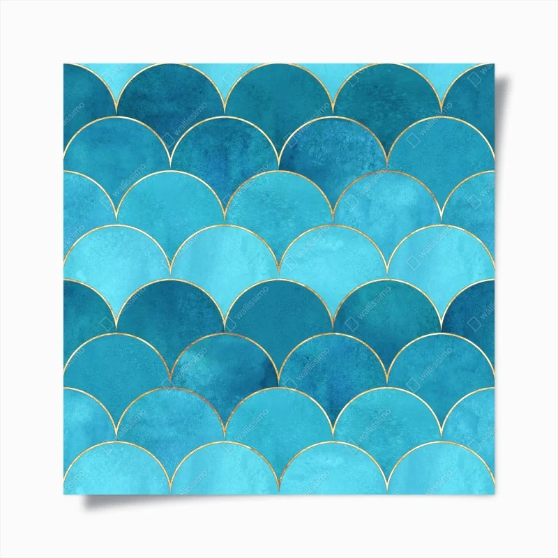 Poster scaglie marine turchesi con bordi dorati