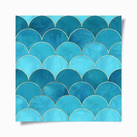 Poster scaglie marine turchesi con bordi dorati • Wallissimo®