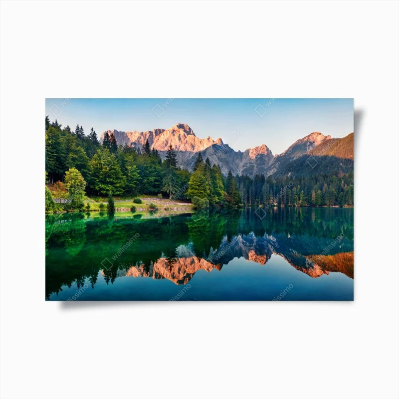 Poster panorama del Lago di Fusine con Mangart