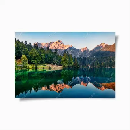 Poster panorama del Lago di Fusine con Mangart • Wallissimo®