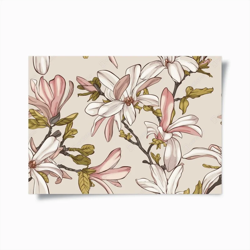 Poster magnolie in fiore su sfondo pastello