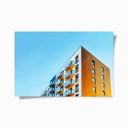Poster facciata moderna con balconi su cielo azzurro • Wallissimo®