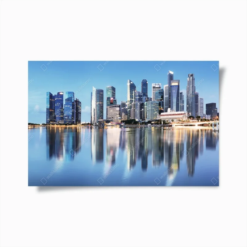 Poster panorama urbano riflesso a Singapore