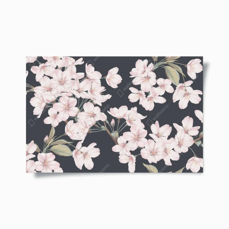 Poster rami di ciliegio in fiore su sfondo scuro