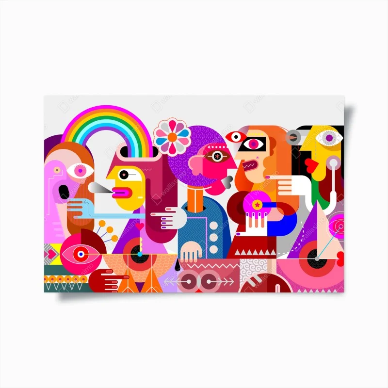 Poster viaggiatore arcobaleno su uccello geometrico