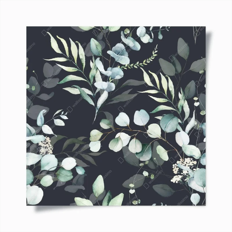 Poster motivo botanico di eucalipto su sfondo scuro