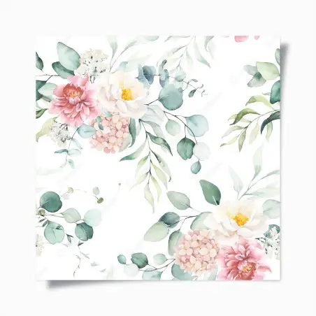 Poster motivo floreale acquerellato con peonie e foglie di eucalipto • Wallissimo®
