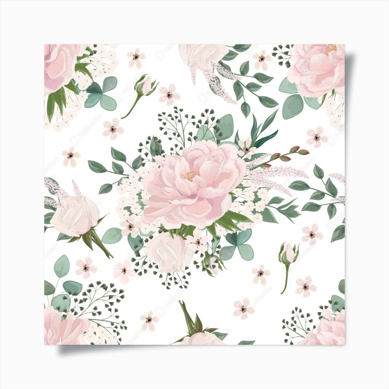 Poster bouquet di peonie rosa su sfondo bianco