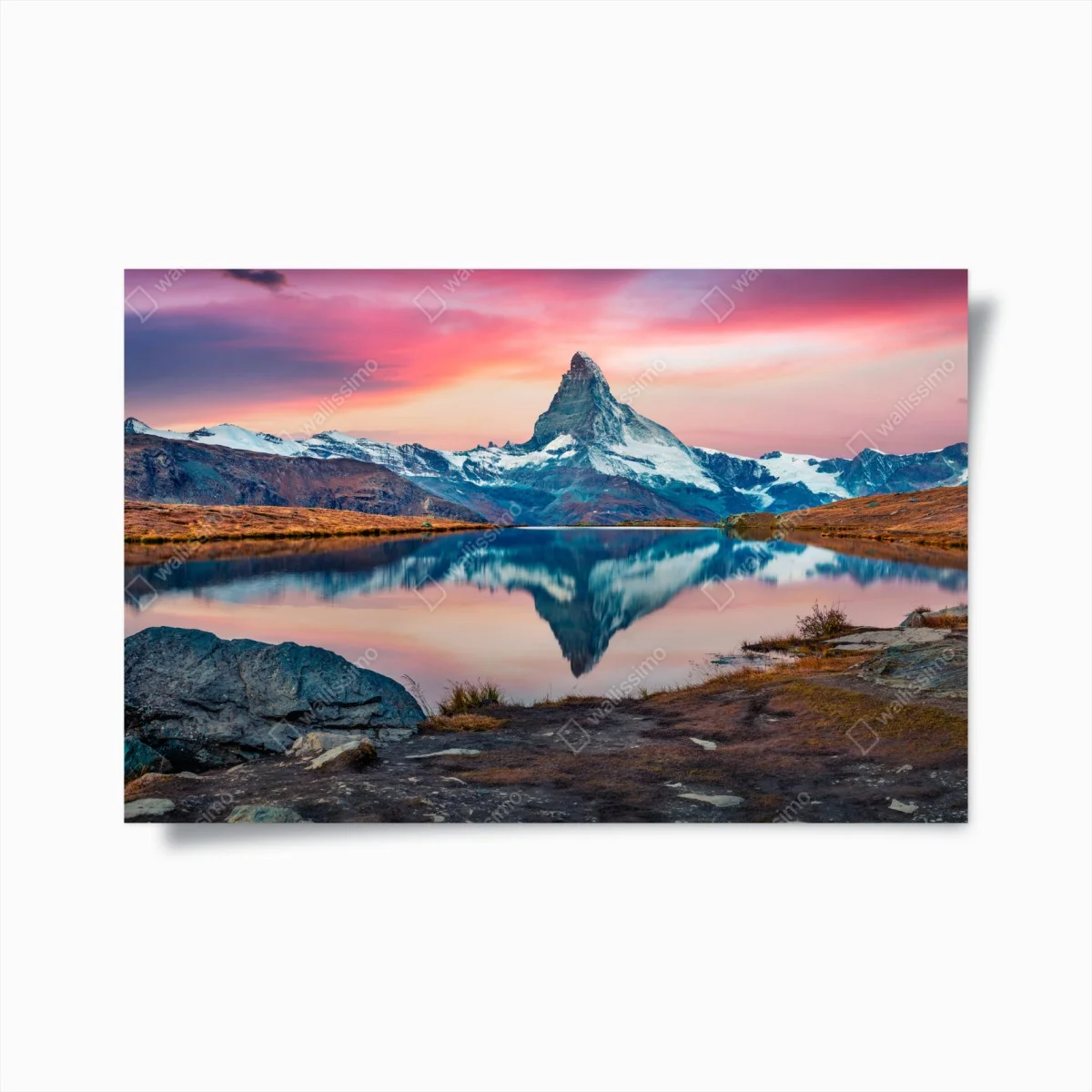 Poster tramonto sul lago Stellisee con il Cervino • Wallissimo® Poster tramonto sul lago Stellisee con il Cervino • Wallissimo®