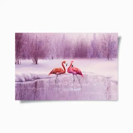 Poster fenicotteri rosa in paesaggio invernale onirico • Wallissimo®