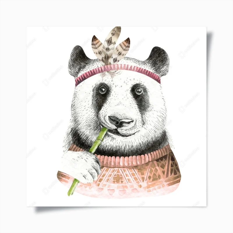 Poster panda in acquerello stile boho per cameretta