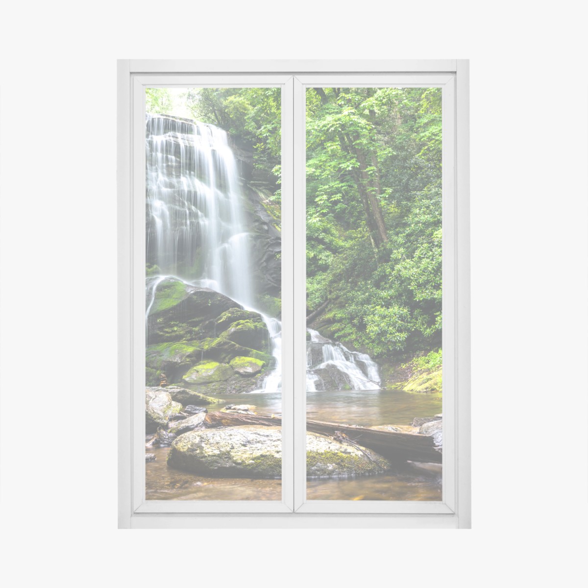 Adesivo per finestra cascata nella foresta verde • Wallissimo®