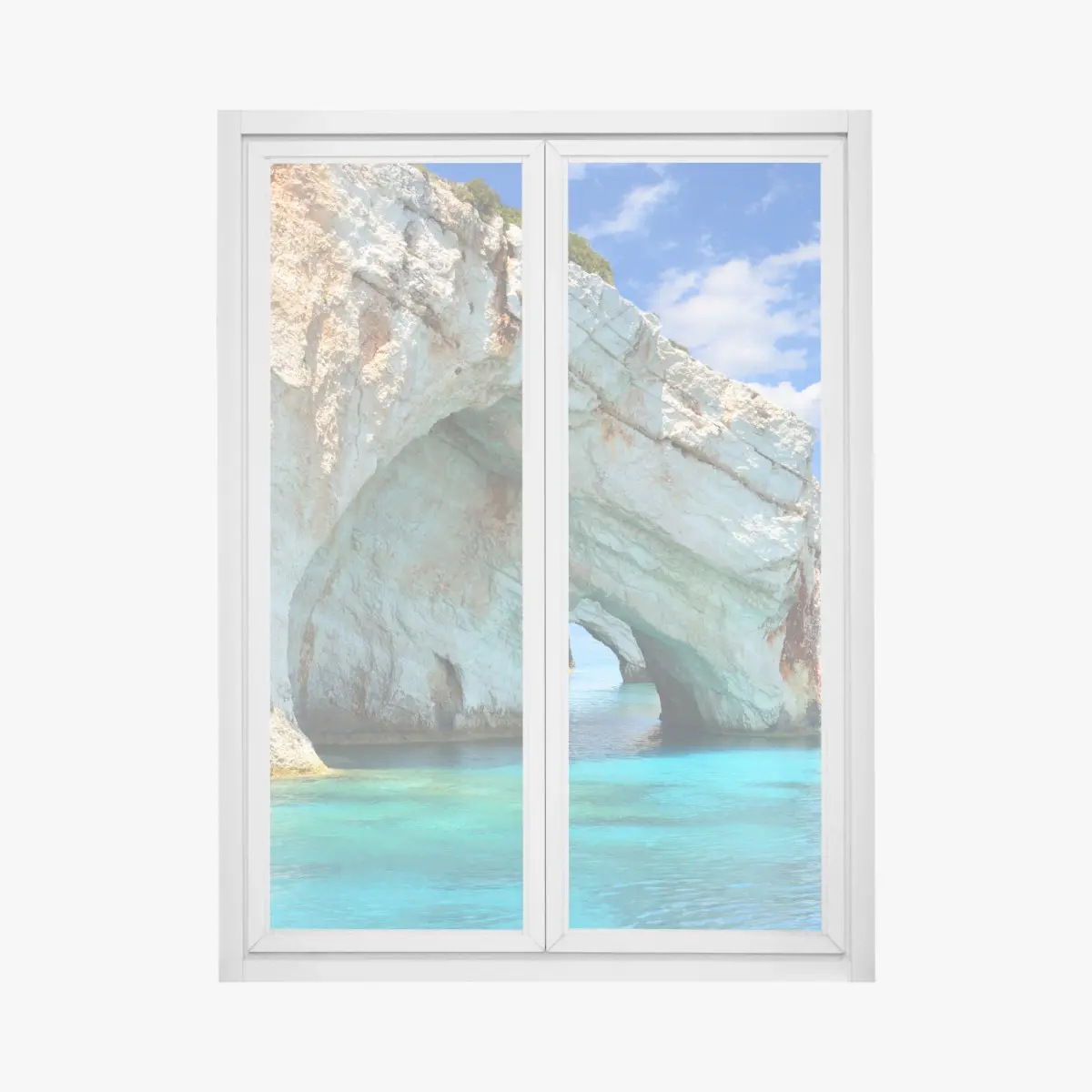 Adesivo per finestra grotte blu di Zakynthos: arco roccioso sul mare • Wallissimo®