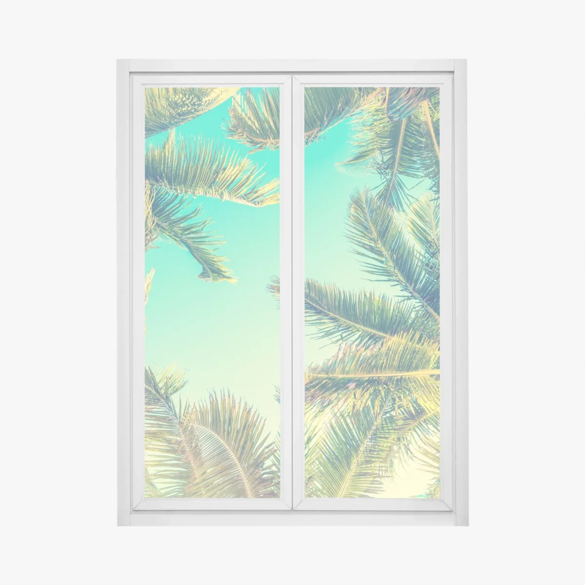 Adesivo per finestra cielo tropicale tra le palme • Wallissimo® Adesivo per finestra cielo tropicale tra le palme • Wallissimo®