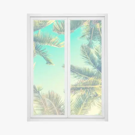 Adesivo per finestra cielo tropicale tra le palme • Wallissimo®