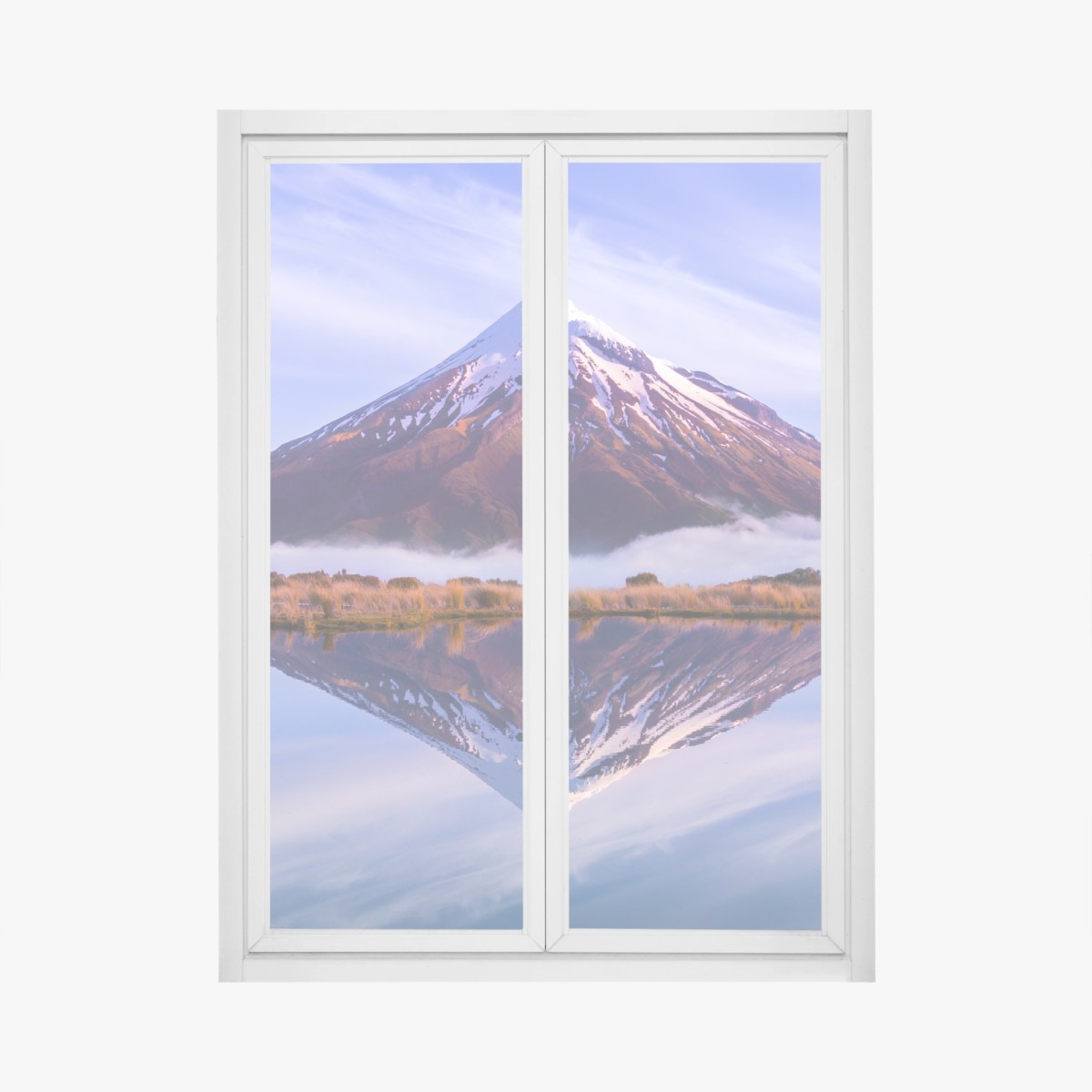 Adesivo per finestra riflessi di montagna al tramonto • Wallissimo®