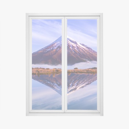 Adesivo per finestra riflessi di montagna al tramonto • Wallissimo®