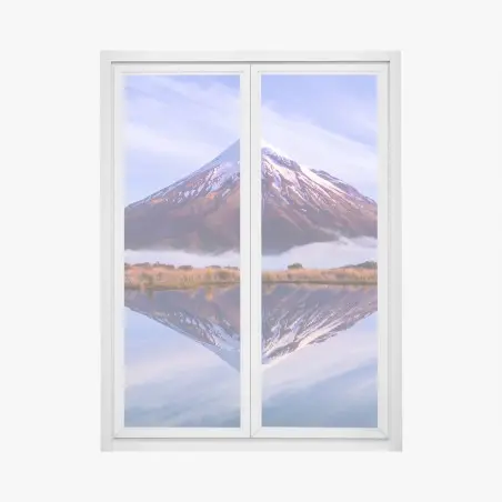 Adesivo per finestra riflessi di montagna al tramonto • Wallissimo®